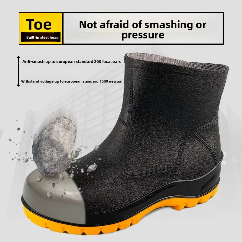 DurableLabor Protection Water Shoes Steel Head Anti-static Acid And Alkali Resistance Anti-skid Wear-resistant Anti-piercing Saf