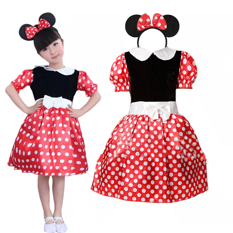 Cute Minnie Dress with Headband for Baby Girls Polka Dot Role Playing Minnie Frock Toddler Casual Above Knee Princess Vestidos