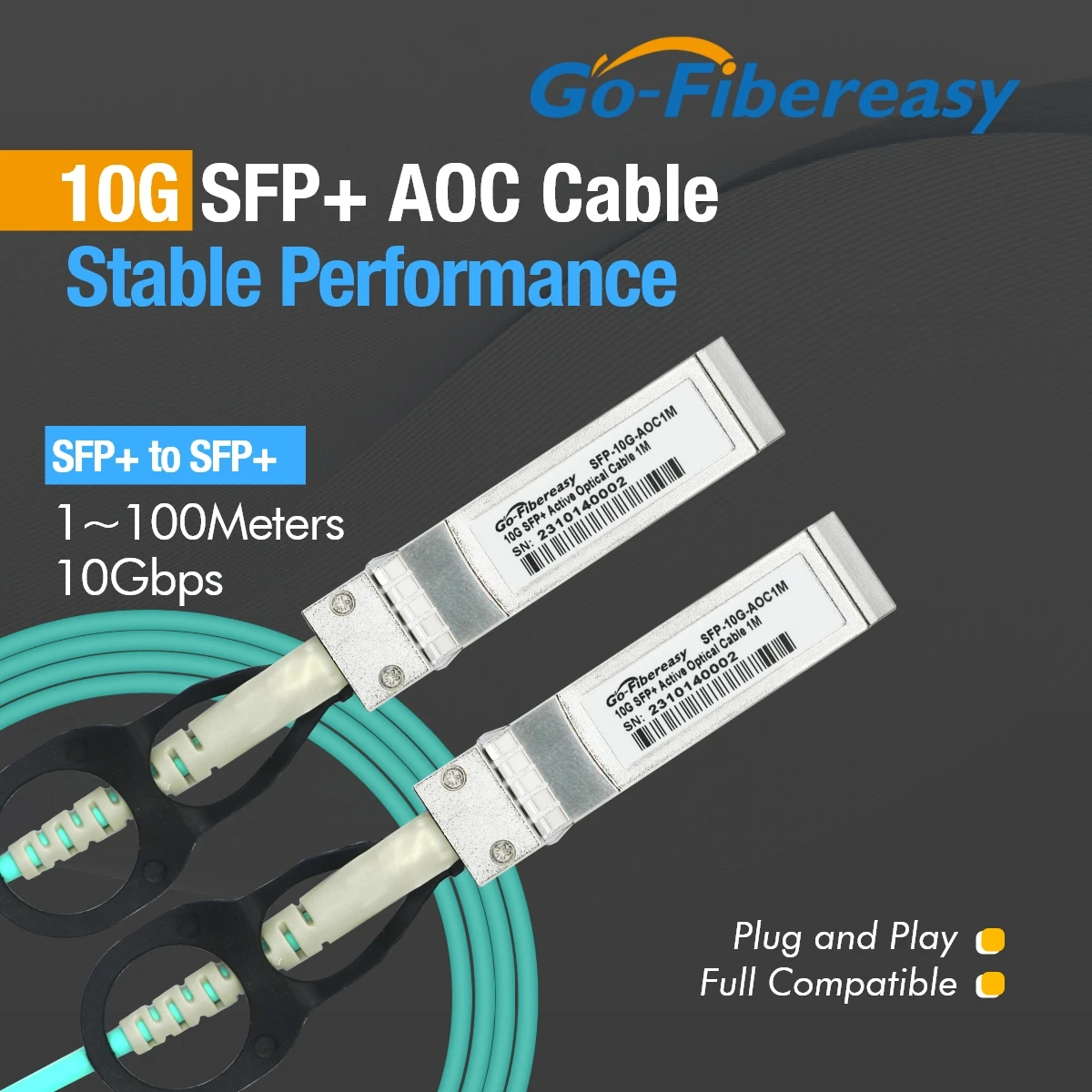 Kabel światłowodowy 10Gb SFP AOC 1m, 2m~100m SFP+ do SFP+ Aktywne kable optyczne do ZTE, MikroTik, Ubiquiti, Dell, Netgear, przełączników światłowodowych