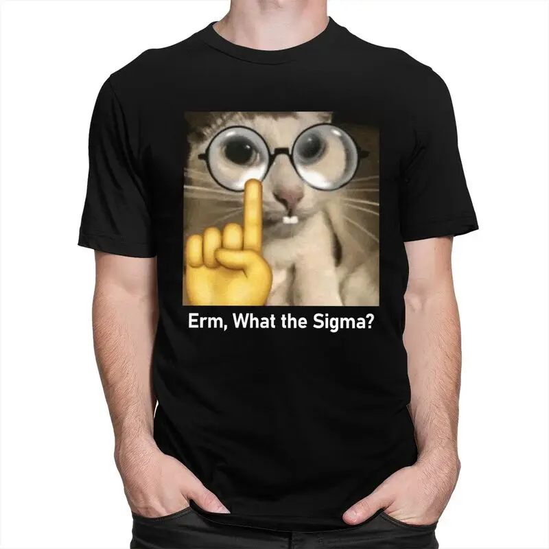 Custom Male What The Sigma Cat Meme T Shirts Short-Sleeve Cotton T-shirt Leisure Humor Sarcastic Quote Tee Clothes