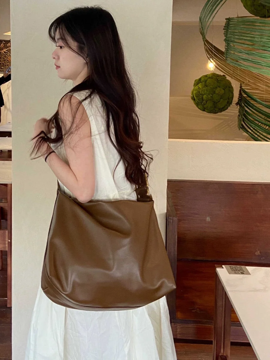 Borsa tote retrò giapponese Sle Borsa a tracolla grande Capaci Borsa per pendolari singola in morbida pelle PU Casual Sle per giovani