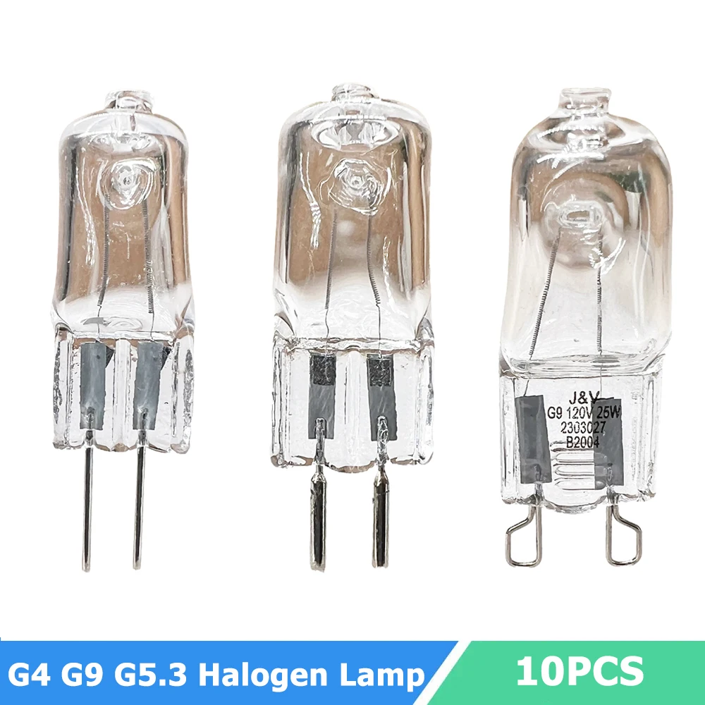 

10pcs/set G4 G9 G5.3 Halogen Lamp DC 12V AC 220V Mini 2​0-60W 3000K Warm White Halogen Light Bulb 360 Lighting for Home Decor