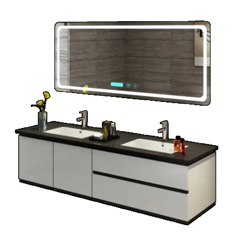 Nordic solid wood washbasin combination cabinet smart mirror washstand modern simple hanging cabinet