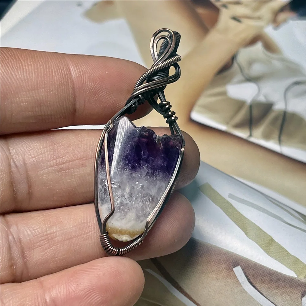 Amethyst Pendants Natural Gem Stone Wire Winding Bead For Making Necklace Crystal  For Women