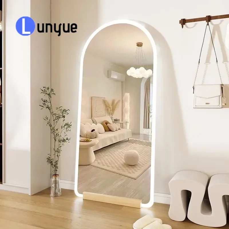 Full Body Mirror with LED Light Floor Standing Full Length Dressing Mirror for Bedroom Entrance Clothing Store Fitting Room
