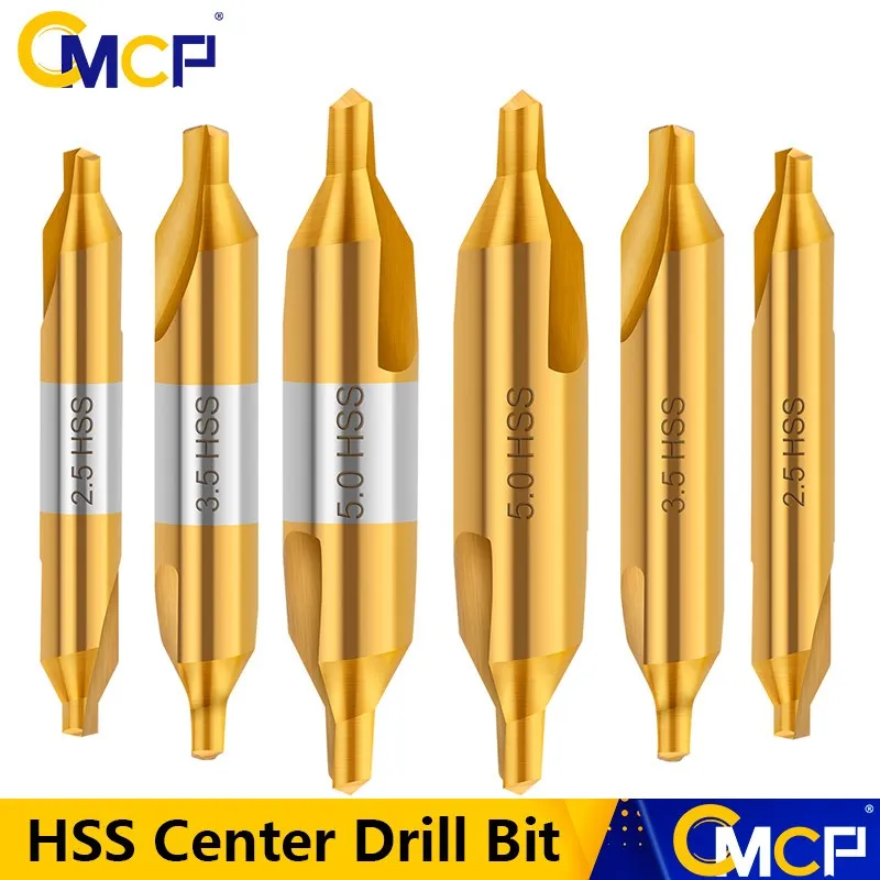 CMCP 1/6/7pcs HSS Center Drill Bit 60 Degree Titanium Coated Power Tools Hole Cutter Drilling Bit For Metalworking 1.0-5.0mm