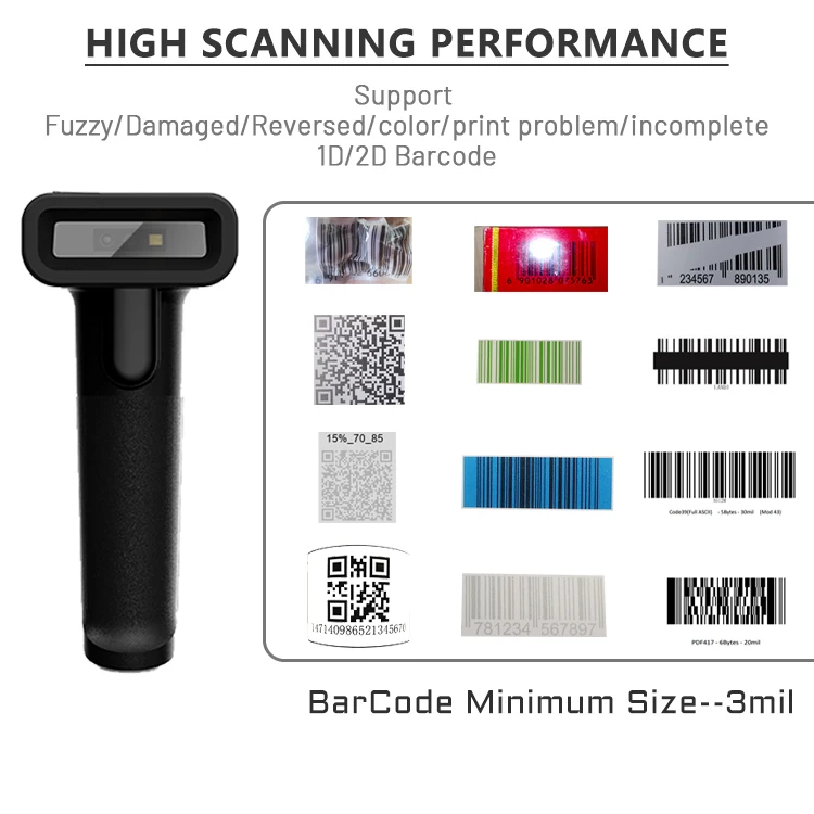 Sem fio Barcod microfilme impressoras e scanners, supermercado, código de barras infravermelho, Qr System, senha Scanner, ASH9165