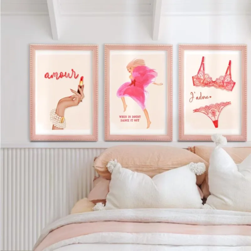 Retro Glam Fashion Magazine Poster Pink Luxury Beauty Makeup Quote Trendy Canvas Painting Wall Art for Girly Bathroom Home Decor