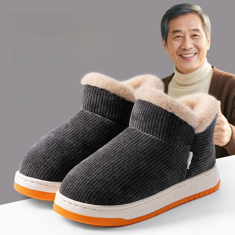 

Men's Cotton Slippers Anti-Slip Warmth Thick Bottom Plush Lined Indoor Outdoor Wear Winter New Style Comfortable Home Shoes