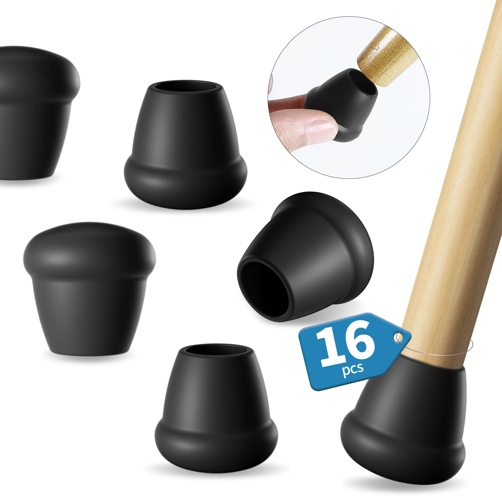 16PCS Metal Chair Leg Protectors Anti-Slip Silent Heavy Duty Rubber Chair Leg Caps Wooden Floor Anti-Scratch Protective Pad