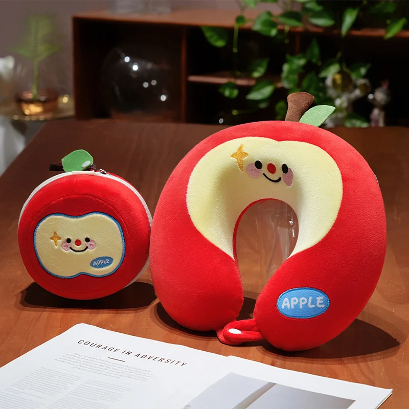 U Shaped Pillow 30x30x8cm Cute Apple Memory Foam Portable Travel, Neck Support Office Nap Cushion, Soft Plush Car Headrest Gift