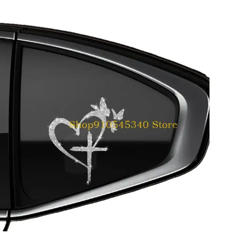 U2JA Heart and Butterfly Auto Decal with Reflective Styling, PET Construction, and Sparkling Vehicle Body Accent Detail