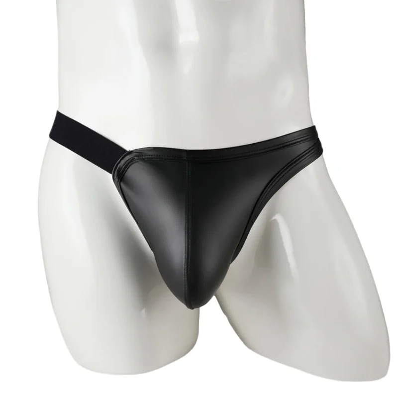 

M-XXL Underpants Faux Leather Men Briefs Shirring Crotch Seam Underwear Hot Calzoncillo Low Waist Triangle Leather G-string