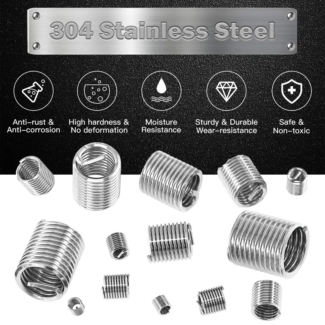 60Pcs Wire Thread Insert M3 M4 M5 M6 M8 M10 M12 Fastening Thread Insert Stainless Steel Spiral Wire Screw Sleeve Wear Repair Kit