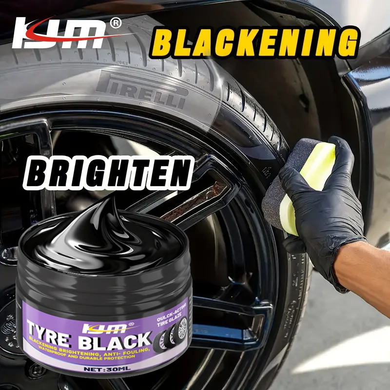 KJM 30ml Tyre Black Trim Restorer Cream Car Tire Shine Coating For Auto Plastic Rubber Anti Aging Refurbishment