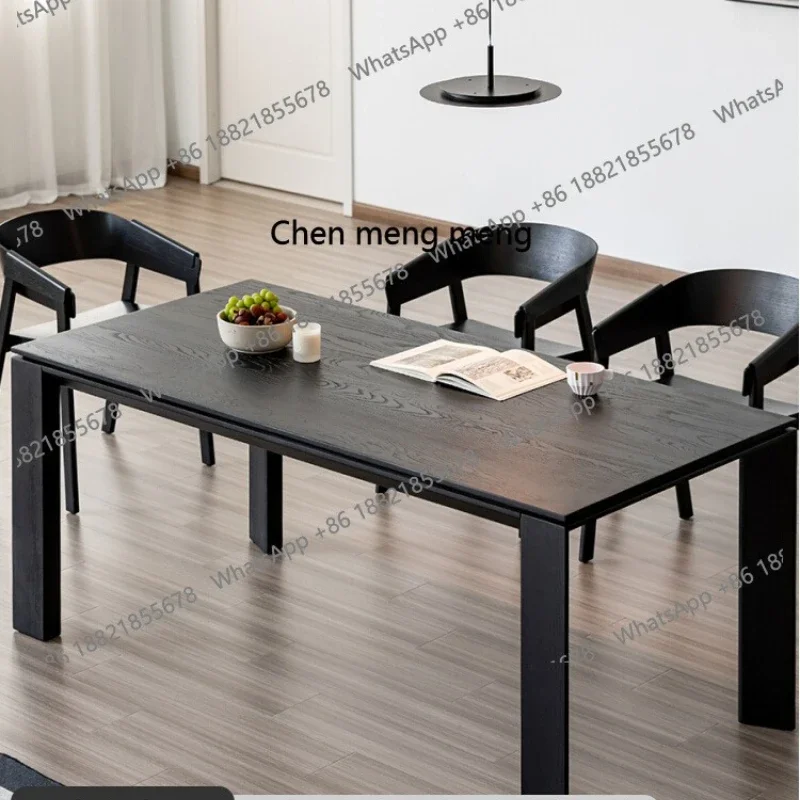 

Minimalist black ash wood dining table wabi wind solid wood large board table rectangular desk workbench