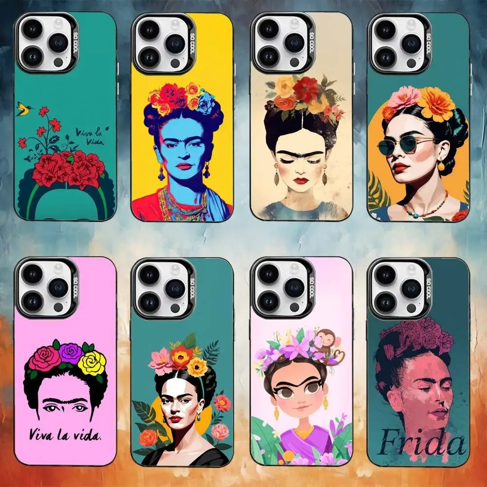 

F-Frida-s K-Kahlo-g Art Phone Case For iPhone 17,16,15,14,13,12,11 Plus,Pro Max,XS,Colored silver phone case