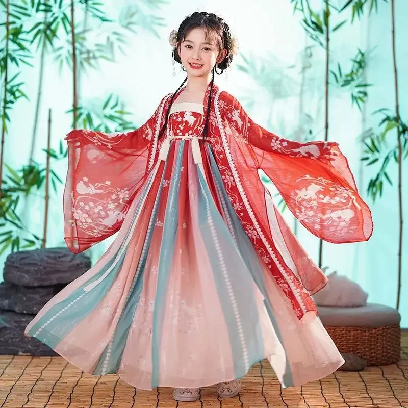

Summer Halloween Cosplay Girls Dresses Suit Tang Baby Hanfu Vestidos Children's Sets Long Dress Girl Outfit Costume Kids Clothes