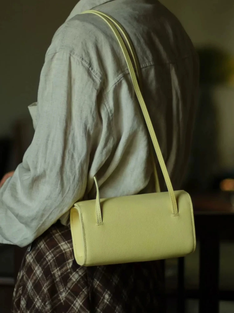 Underarm Fashion Retro Genuine Leather Women Pillow Bag Box Bag\Handbag Simple Casual Real Leather Lady Underarm Shoulder Bag