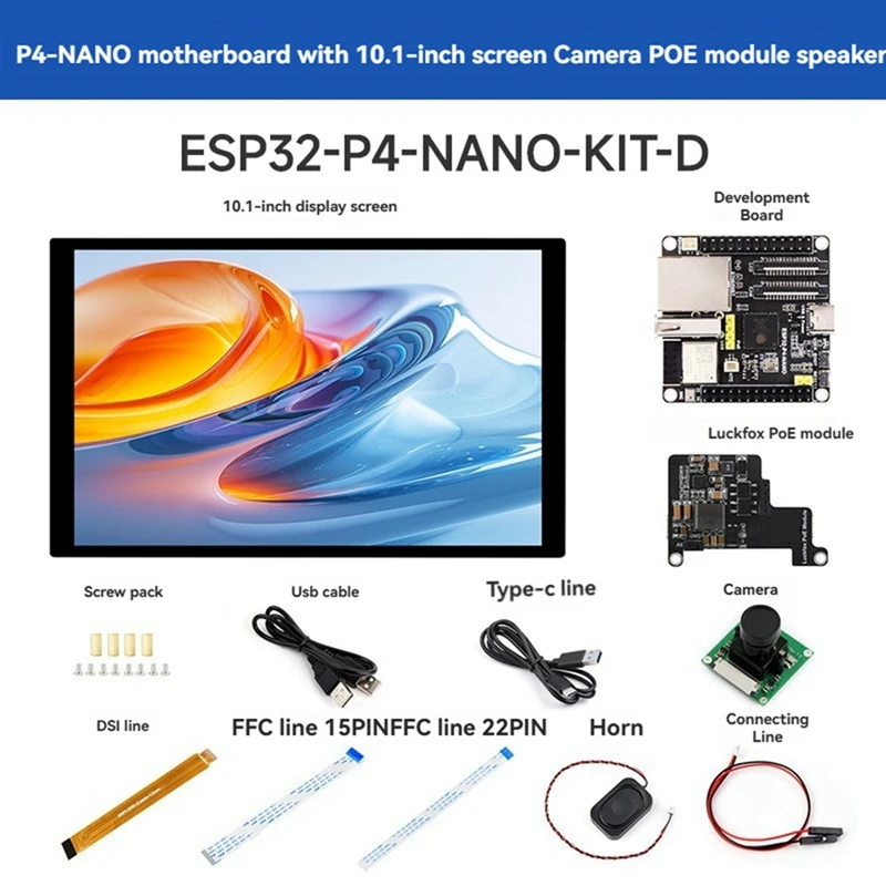 

Плата разработки ESP32-P4-NANO + полный комплект дисплея 10,1 дюйма, двухъядерный порт RISC-V Wi-Fi6 Bluetooth5/BLE RJ45 100M Ethernet