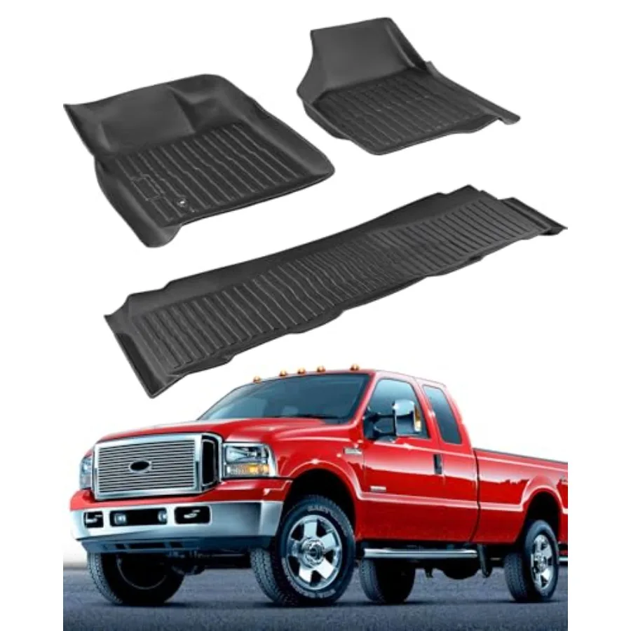 

All-Weather Floor Mats for Ford F-250/F-350/F-450 1999-2007 Crew Cab Only Heavy-Duty Rubber Non-Slip Front Rear Rows Black