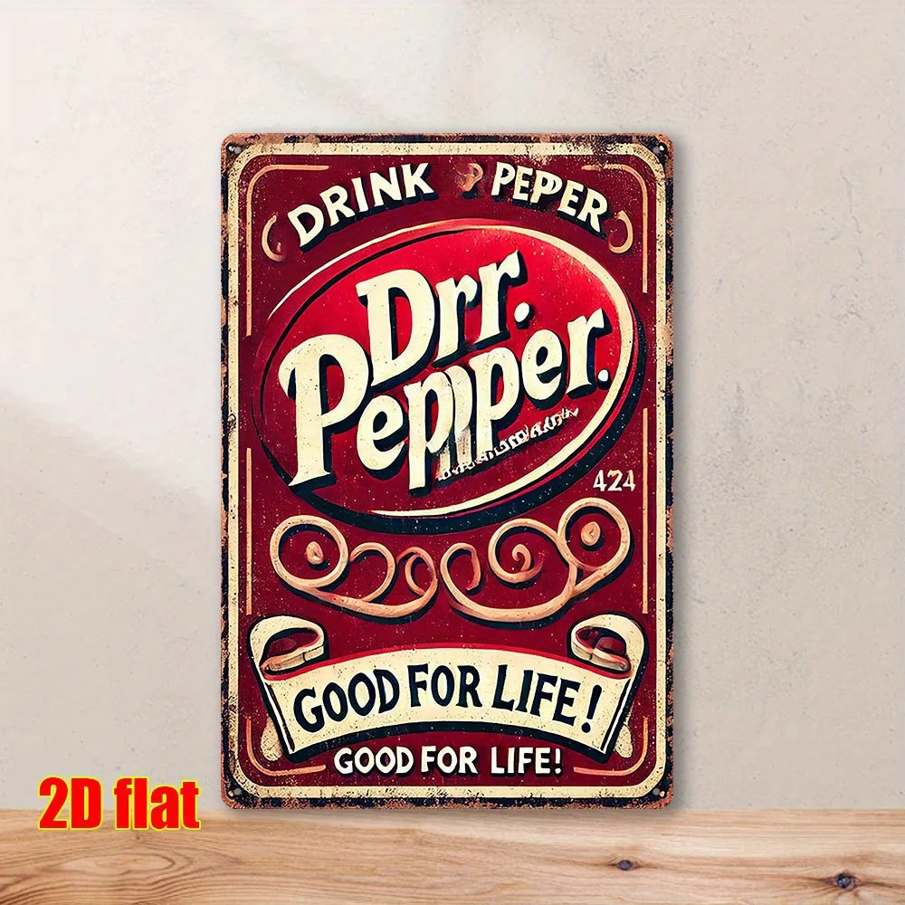 Panneau d'art mural en métal Vintage Drink Pepper, décor carré rétro en fer avec bon pour la vie! Citation, Durable Rustic Home Living R