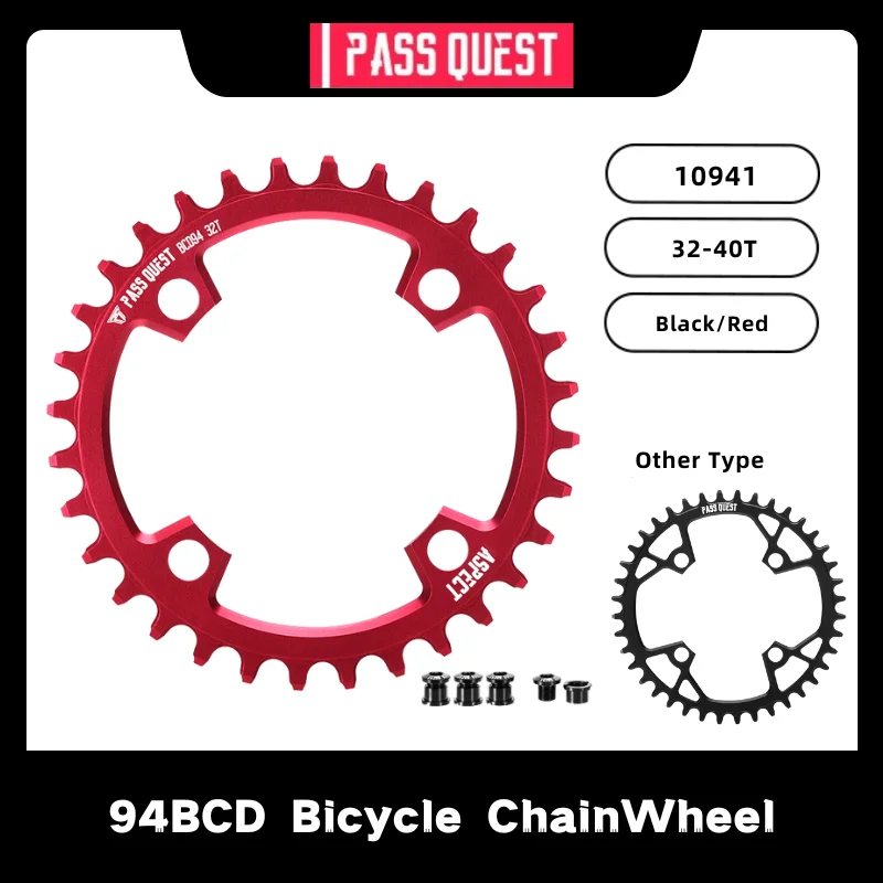 Pass quest 94bcd mtb mountain bike roda dentada 32t/34t/36t/38t/40t coroa dentada de bicicleta forgx nx x1 peças de ciclismo preto/vermelho