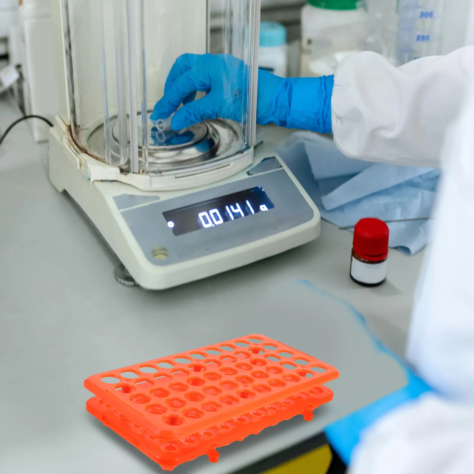 Orange 50-Hole Centrifuge Tube Rack 18Mm Plastic Lab Rack with Silicone Gasket for Blood Sample Handling and Science Workflows