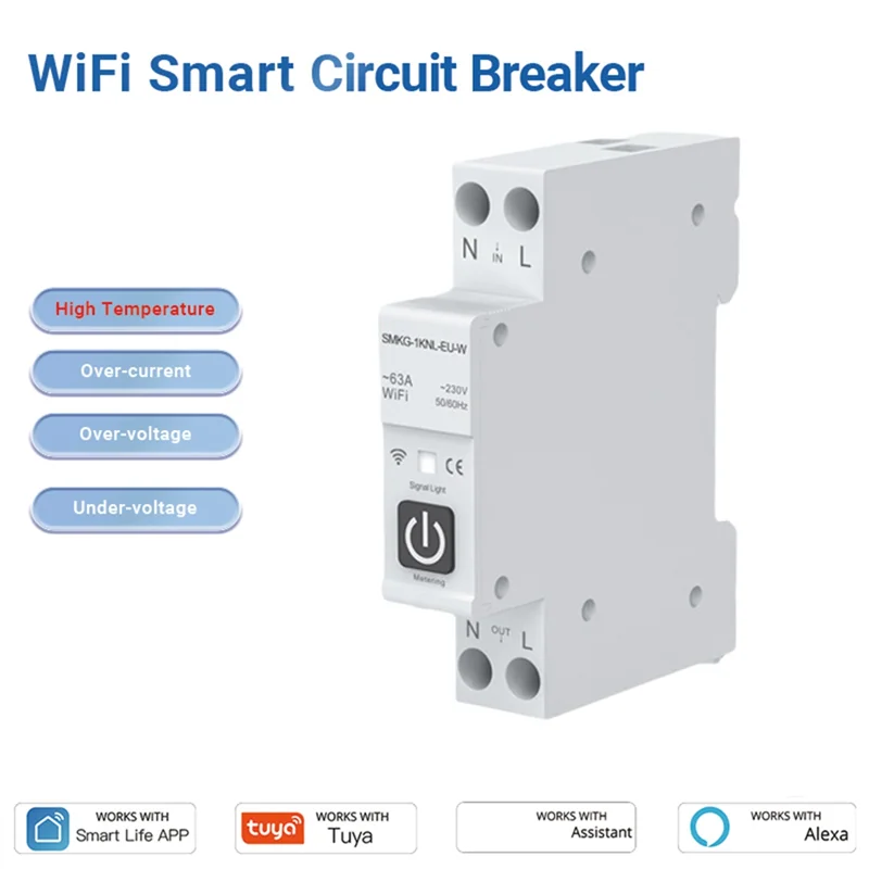 BAAY Tuya WIFI Smart Circuit Breaker 1P + N 1A-63A ปรับ DIN Rail วัดทํางาน Smart Life Alexa Home