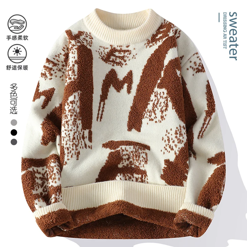 2024 Winter Sweaters men thick Letter pattern sweater men Student youth sweaters autumn Men's wool Casual Knitwear Pullover full