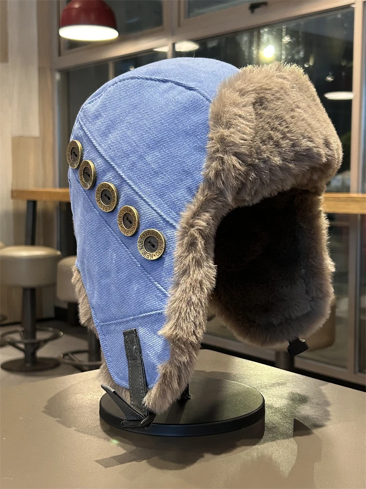 Vintage Lei Feng Hat for Men and Women Winter Warm Ear Protection Hat Outdoor Cold-Proof Pilot Motorcycle Hat