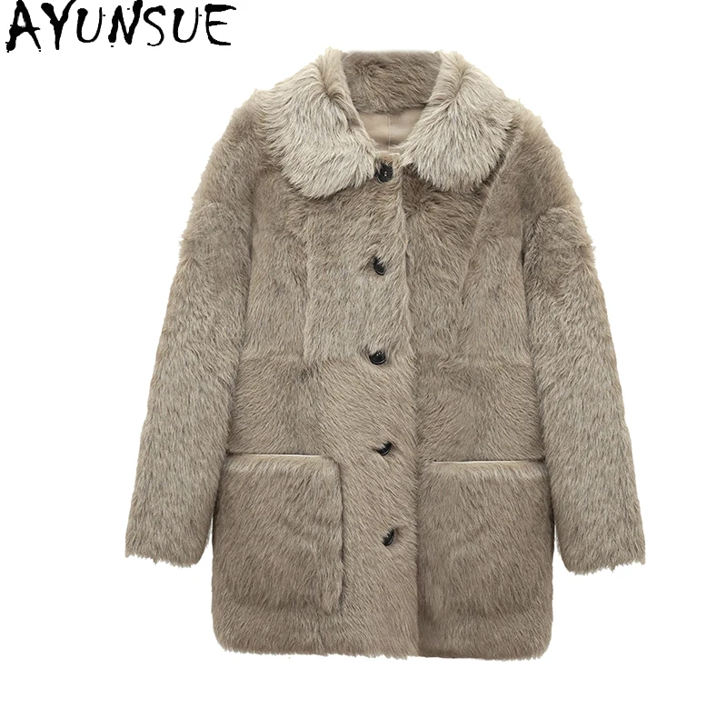

AYUNSUE Natural Sheepskin Fur Coat Woman Warm Winter Clothes Genuine Leather Jacket Women 2025 New in Outerwears Шуба Женская