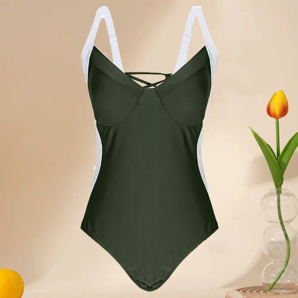 แฟชั่น Patchwork ชุดบอดี้สูทชุดว่ายน้ํา SLIM FIT Hollow ชุดว่ายน้ําชุดว่ายน้ํา V คอ Beachwear เสื้อผ้า Jumpsuit บิกินี่สุภาพสตรี