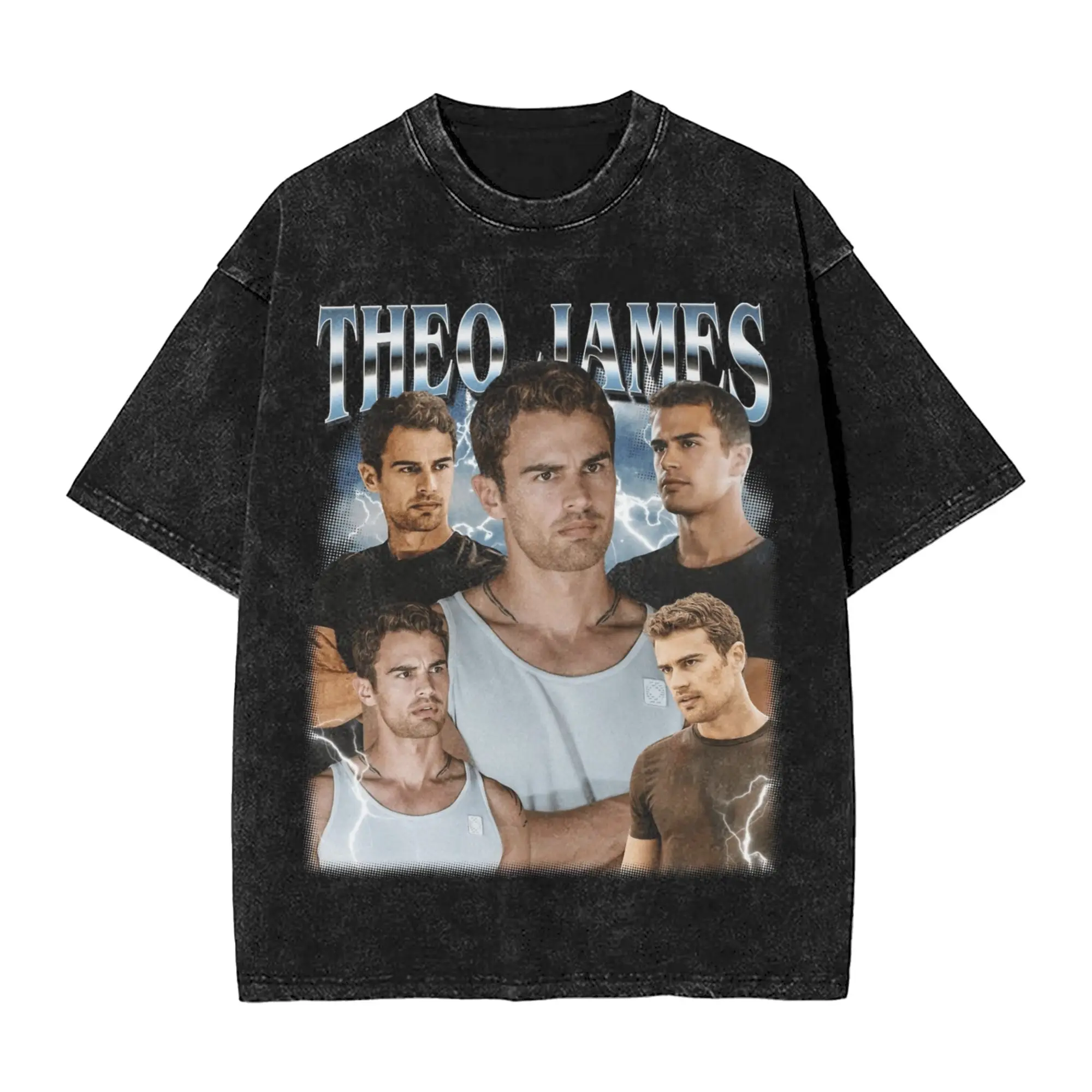 Theo James T Shirts Hip Hop Washed Short Sleeve Street T-Shirt  Vintage Men Women Tops Streetwear Printed Tee Shirt
