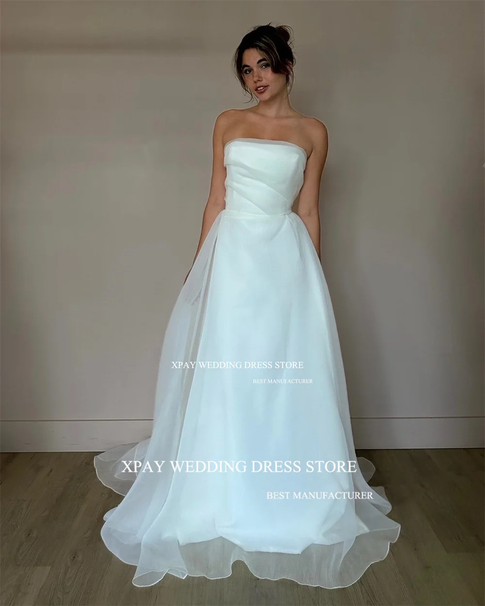 XPAY-Robe de Mariée Trapèze en Organza Sans Bretelles, Tenue de Princesse Drapée, Dos aux, pour Patients, Quelle que soit la Longueur au Sol, Personnalisée