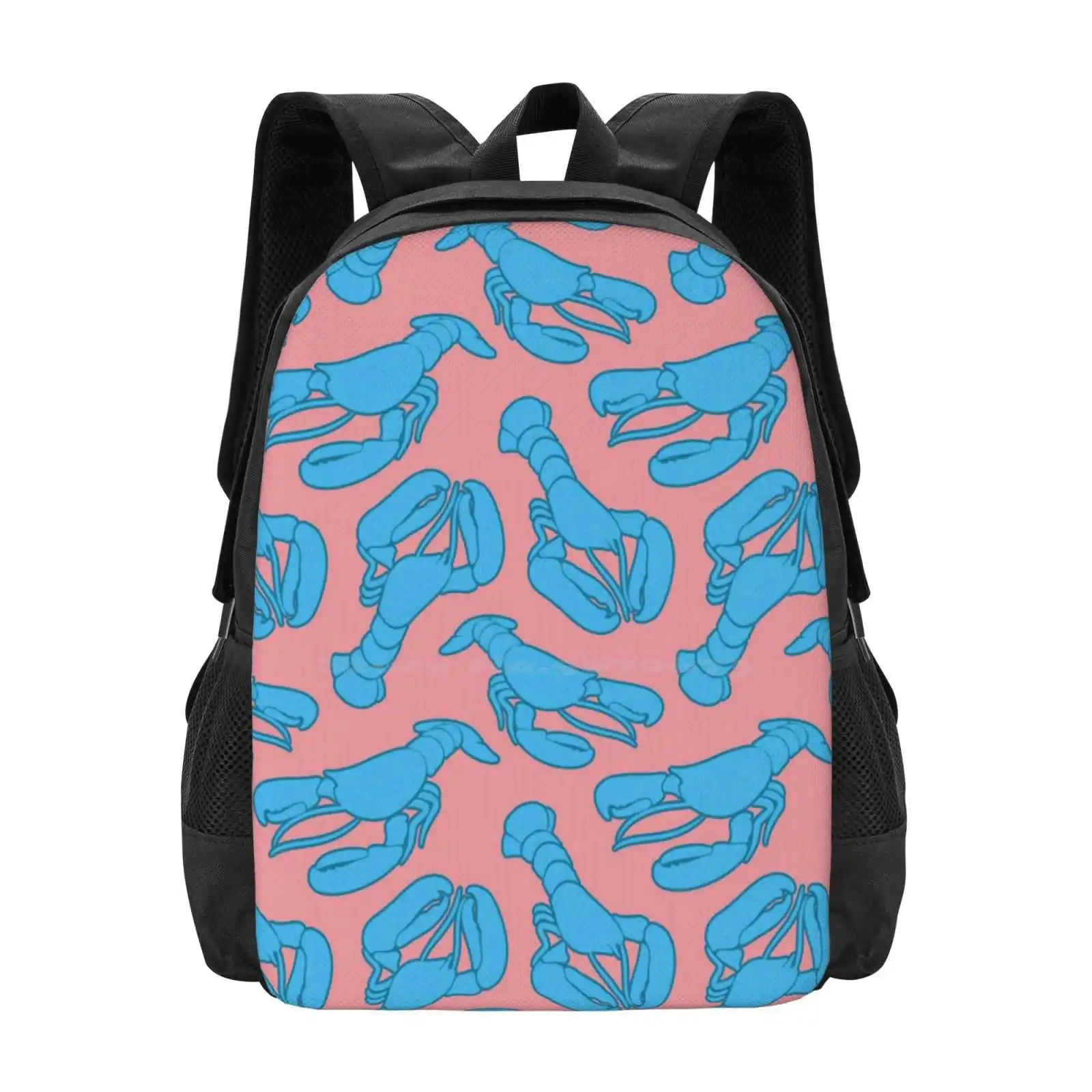 Blue Lobsters On Dusty Pink. School Bags For Teenage Girls Laptop Travel Bags Lobster Dusty Pink Pattern Seafood Ocean Spring