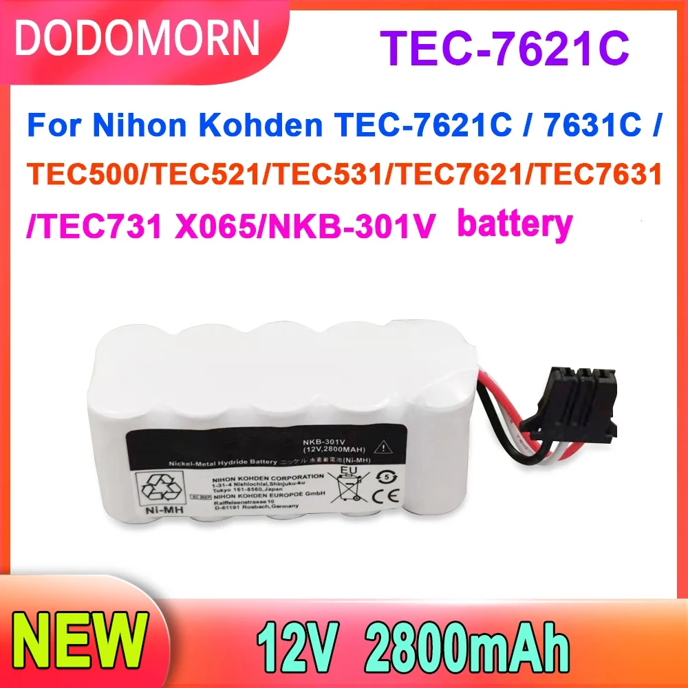 DODOMORN For Nihon Kohden TEC-7621C 7631C TEC500 TEC521  TEC531 TEC7621 TEC7631TEC731 X065 NKB-301V Battery