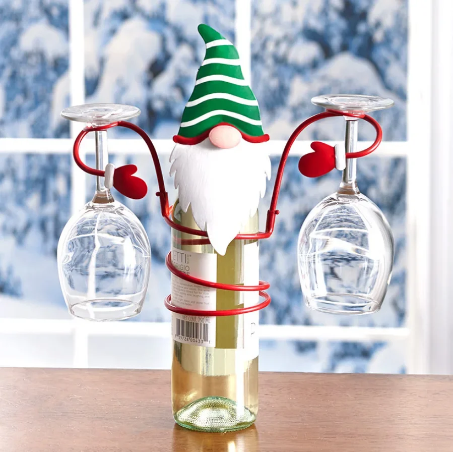 1pc Pretty Xmas Themed Wine Bottle Rack Christmas Wine Glass Holders Holiday Decoration Racks For Bar Wine Cabinet Supplies