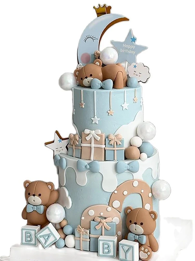 Bären-Kuchenaufsatz, blauer Bär, Kugeln für Babyparty, Party-Dekoration, blauer Mini-Bär, Kinder, alles Gute zum Geburtstag, Partyzubehör, Teddy-Thema – Detail 1