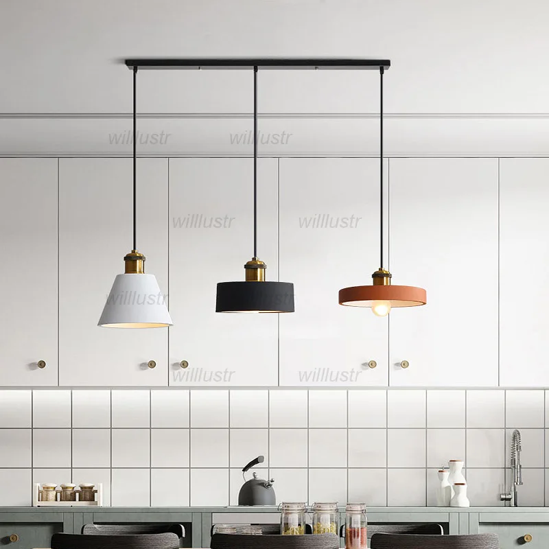 

Macaron Color Resin Pendant Lamp Black White Gray Orange Suspension Light Hotel Cafe Bar Iron Hanging Ceiling Chandelier