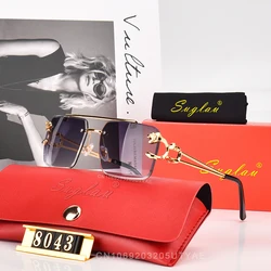 SUGLAU American Luxury Brand Women's Sunglasses Fashion Leopard Head Ultra Light Frame Metal Square Gradient Sun Glasses UV400