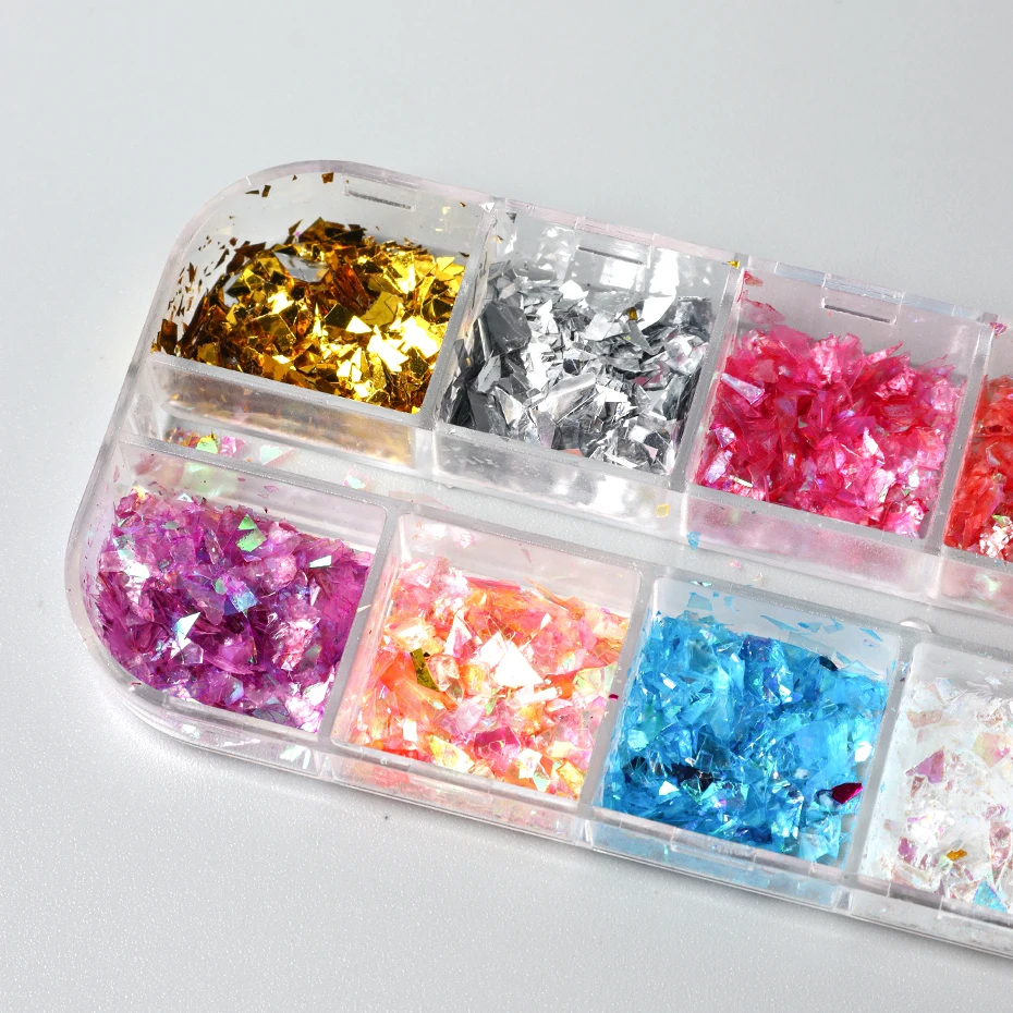 Papier de coquille de paillettes d'ongle, conception de luxe, démontrent irréguliers, paillettes colorées mélangées, holographique, grosses décorations d'art de manucure, pièces