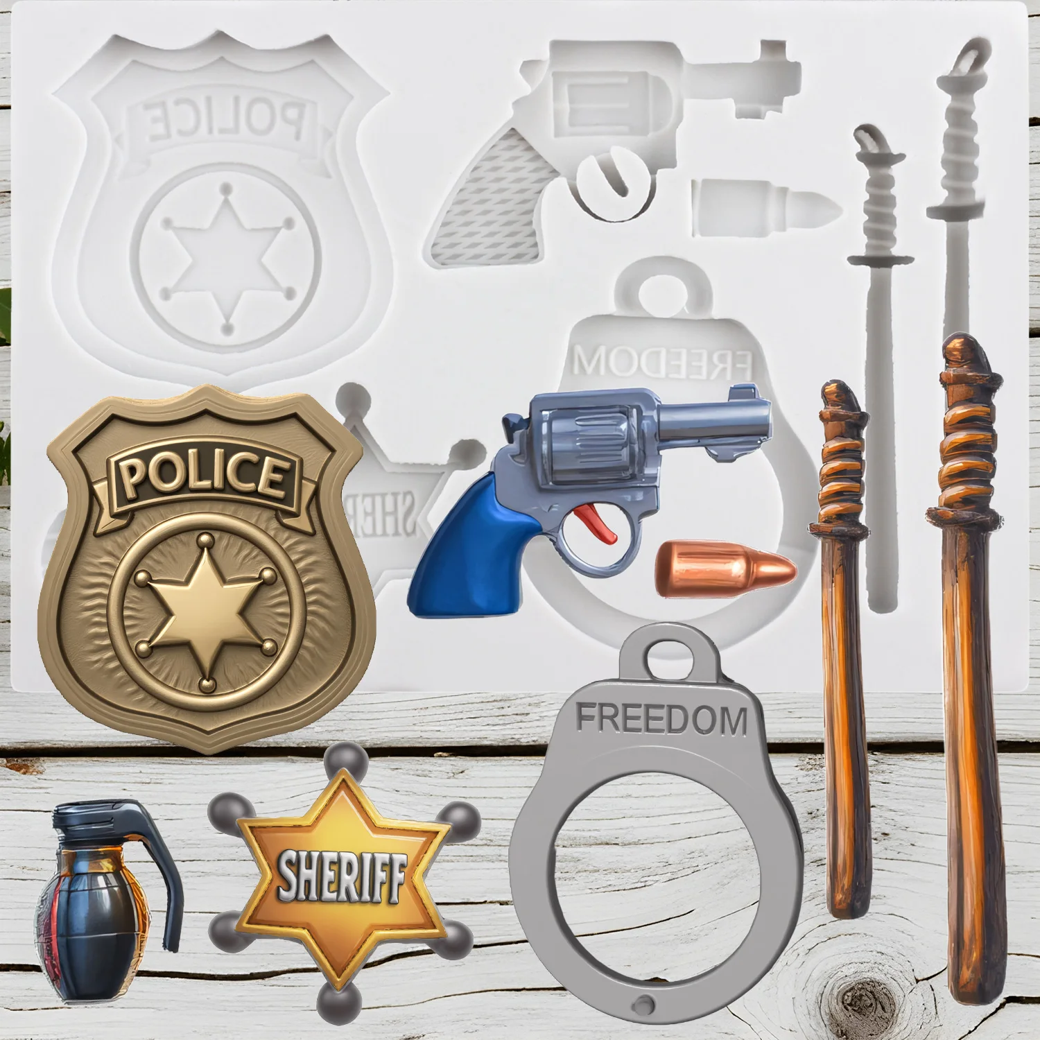 

Policeman Set Silicone Mold Police Badge Fondant Cake Decorating Tools Cupcake Topper Candy Sugar Craft Gum Paste Polymer Clay