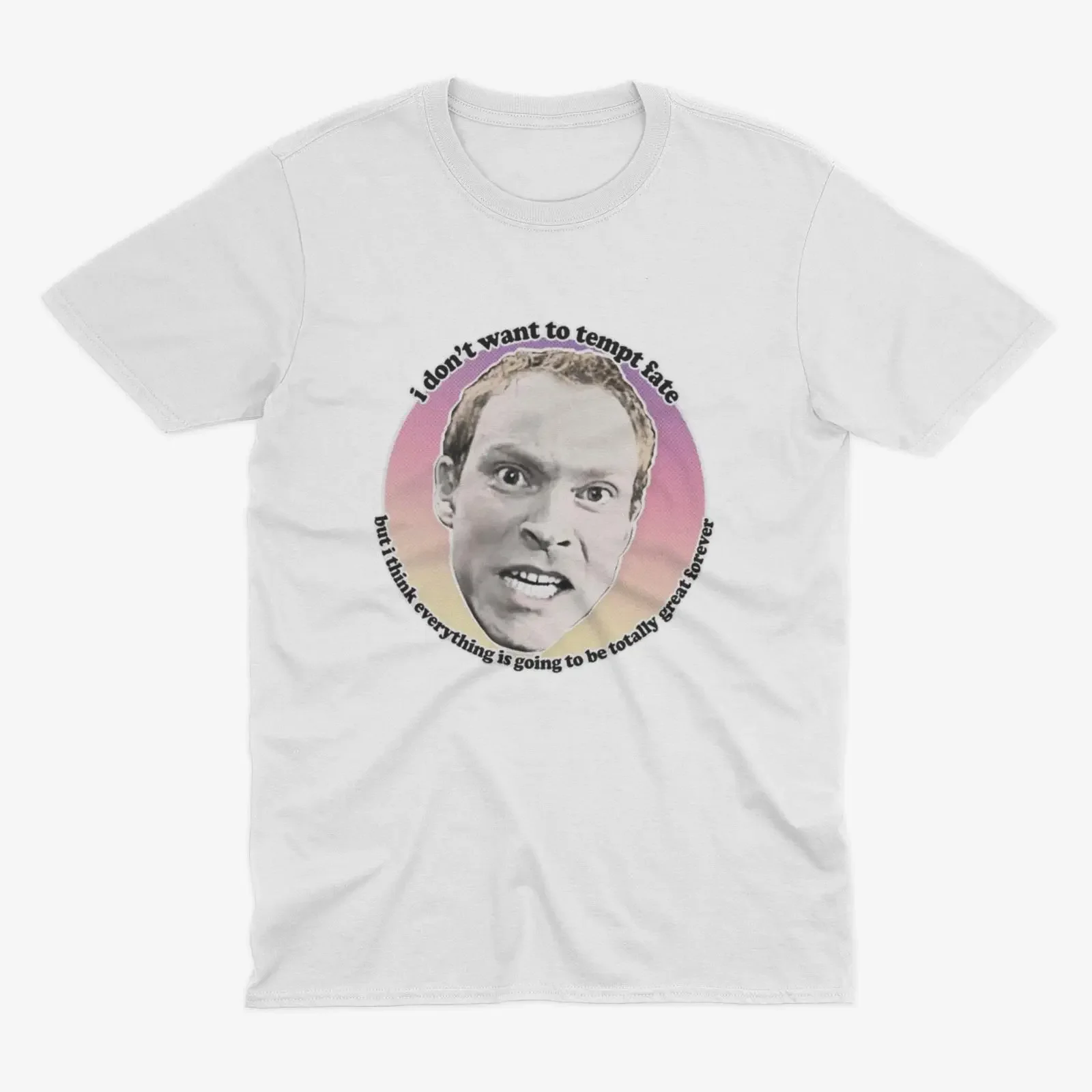 Peep Show Mark Corrigan Quote T Shirt I Don't Want To Tempt Fate Funny Meme  vintage Washed Unisex graphic Soft