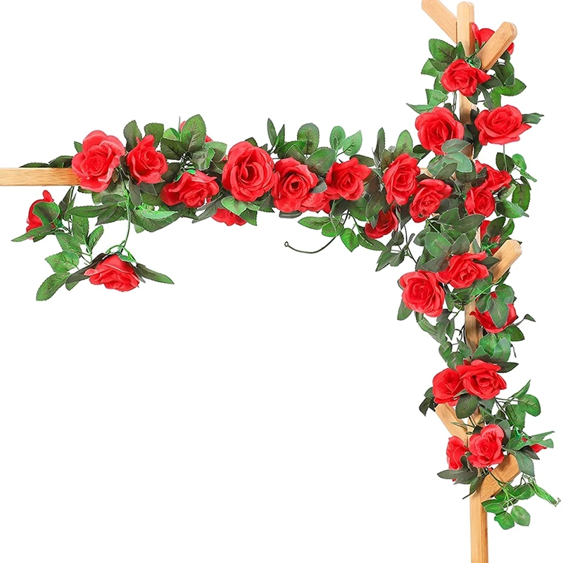 Artificial Rose Garland, 2 Pack 15 FT Pink Fake Rose Vine Hanging Flowers Plants Faux Flower For Wedding Home