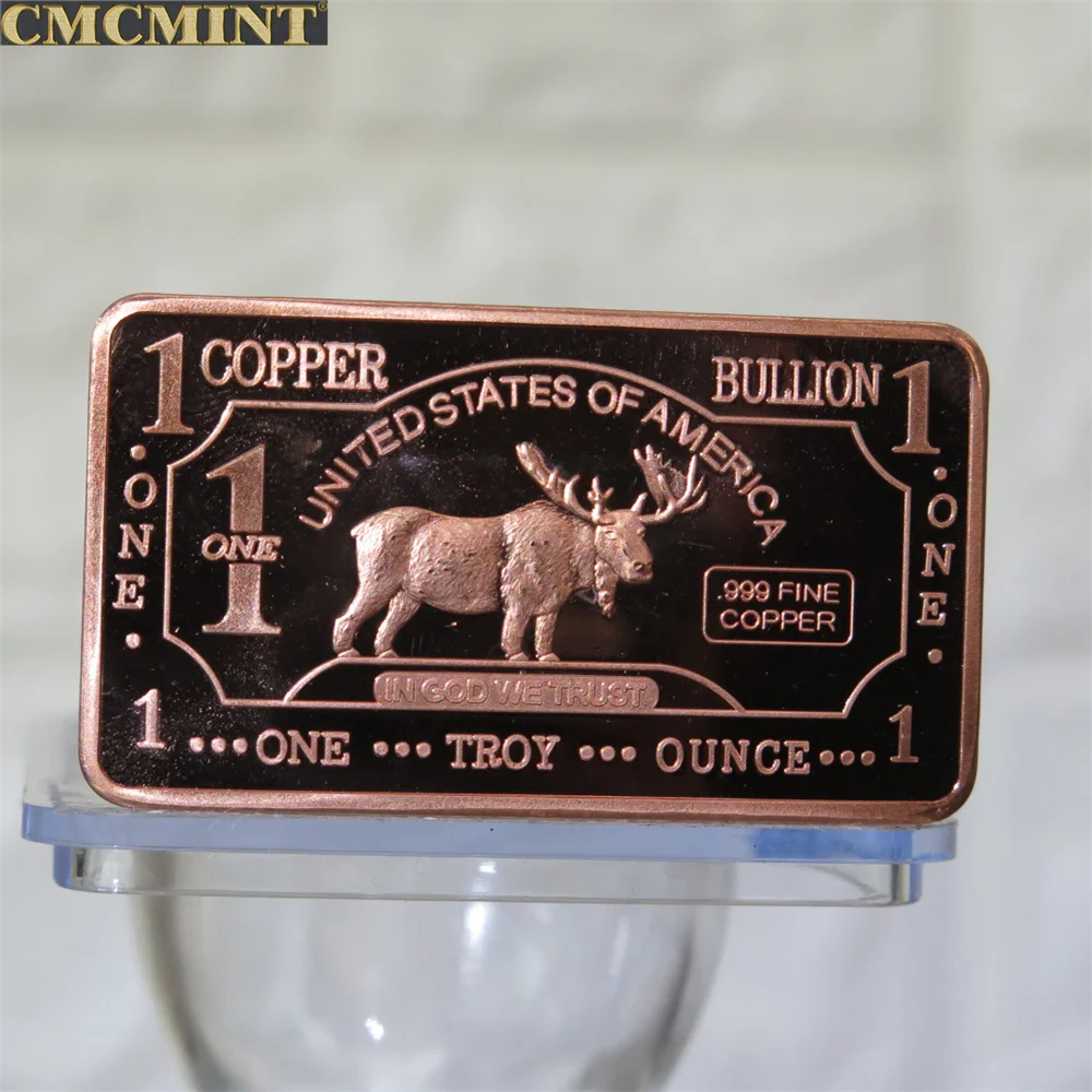 Solid Copper Coin 1 Oz .999 Fine Copper Moose Bar