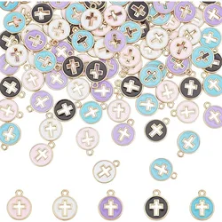 100 Pcs Enamel Cross Charms Mini Crosses Pendants Light Gold Plated Dangle Charm for Bracelet Necklace Jewelry Making 5 Colors