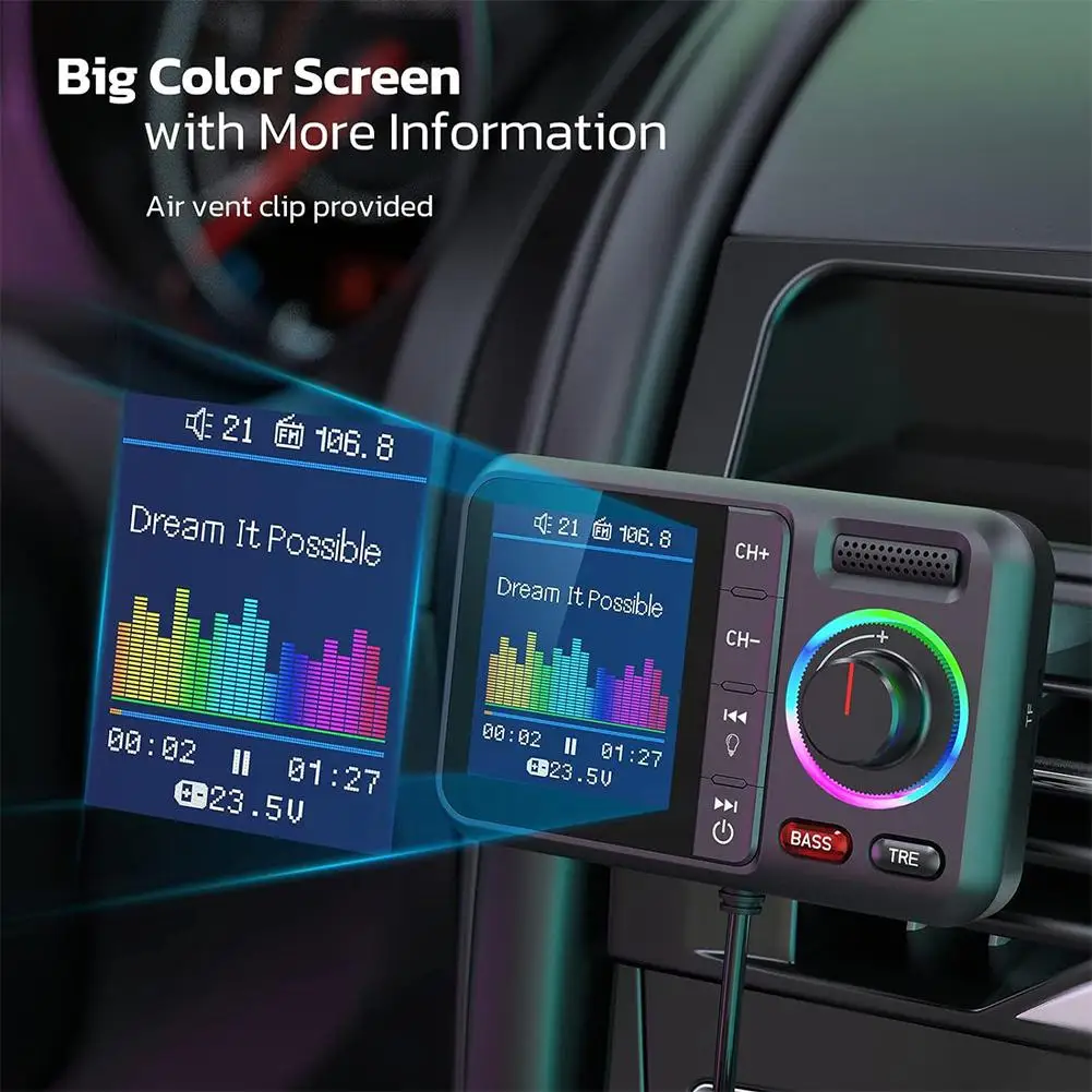 Wireless FM Transmitter With Big Color Screen 2.4A Dual Fast AUX Call QC3.0 Adapter Music Charging Player MP3 USB Hands-Fre Q1U0 - Image 5