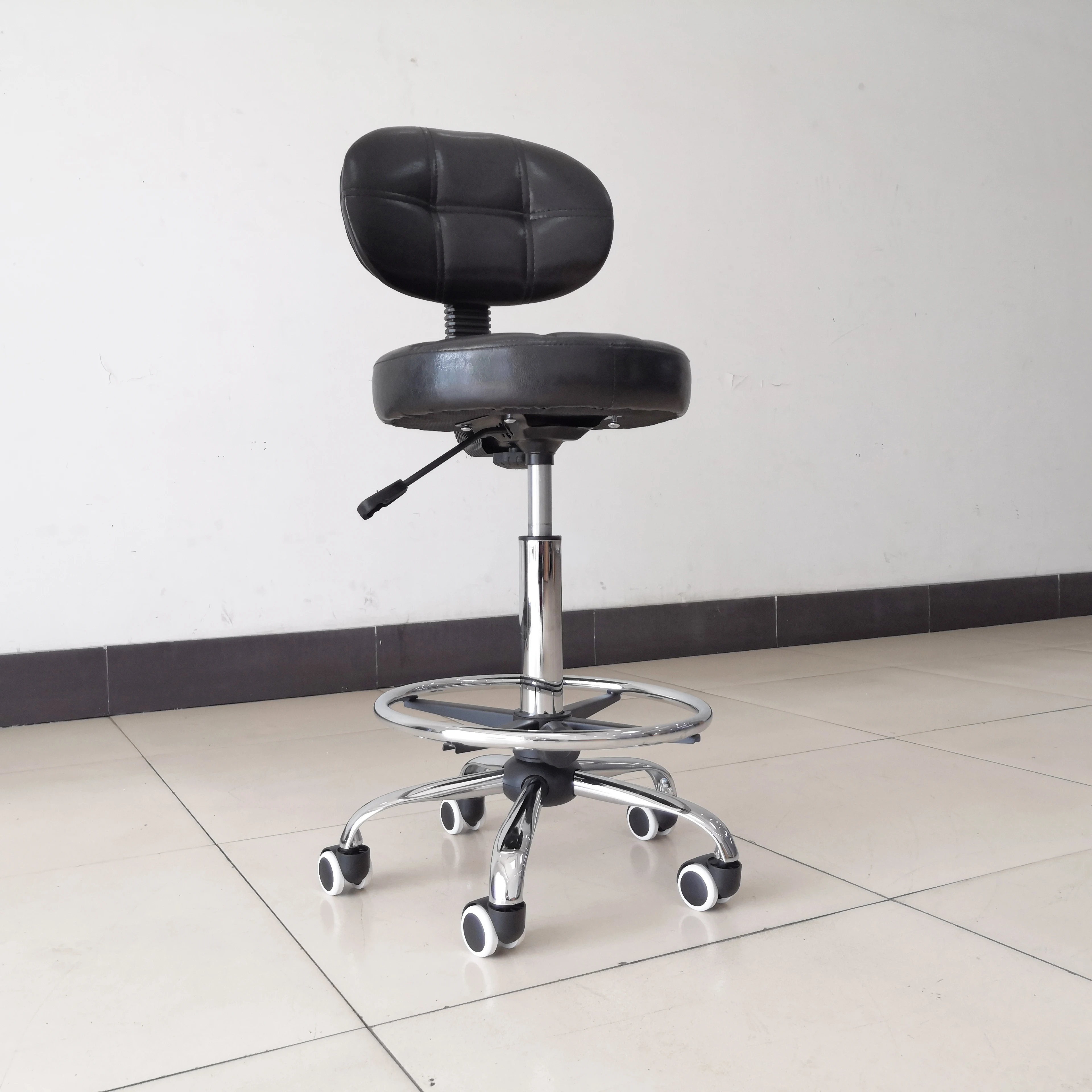 Chaise de Toilettage en Acier Inoxydable avec Roue Rotative à 360 Degrés, Tabouret de Salon de miles Confortable et Mobile