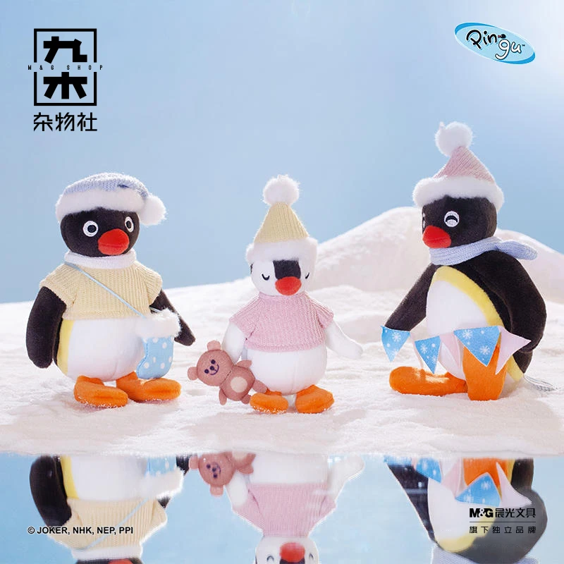 Pingu Winter Series Pingu\'s Winter Charm Anime Figure Snowman Sleepy Sister Going Out Shopping Doll Plush Toy Room Decoration